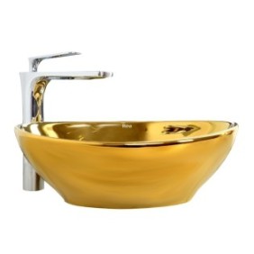 Lavabo, lavabo bagno Sofia J golden, ceramica sanitaria, cm 40, installazione da appoggio