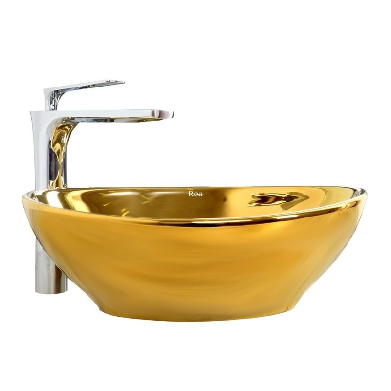 Lavabo, lavabo bagno dorato Sofia J, ceramica sanitaria, 40 cm, montato su appoggio