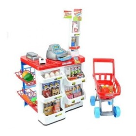 Set da gioco supermercato Soda Toys con carrello, 24 pezzi, registratori di cassa, accessori, suoni e luci