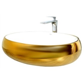 Lavabo Melanie JW, lavabo bagno dorato, 60x40 cm, installazione da appoggio, design esclusivo, ceramica sanitaria