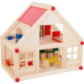 Casa delle bambole ammobiliata, in legno, 22 mobili