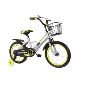 Bicicletta Go Kart 16" Jun, per bambini 4-6 anni, con cestino portagiochi, ruote ausiliarie, colore grigio/giallo
