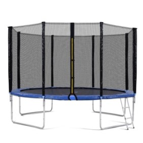 Trampolino con scala e rete di sicurezza, Merax, Acciaio, 150 kg, Circa 3,6 m, Nero/Blu