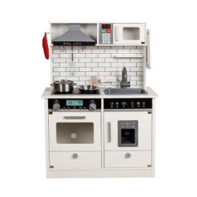 Cucina in legno per bambini PROCART, illuminazione, effetti sonori, 4 accessori inclusi, design vintage, 65x30x93 cm, bianco
