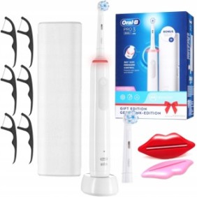 Set spazzolino elettrico, Oral-B, Pro 3, 1 contenitore ricambio/dentifricio, Bianco/Rosa