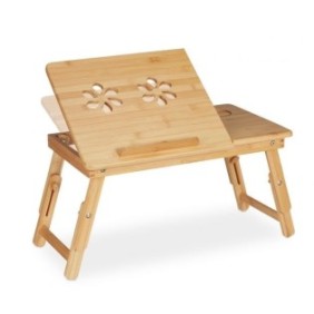 Tavolo per laptop regolabile, cassetta laterale, 4 angoli, fori di ventilazione, bambù, 43,5 x 57 x 30 cm
