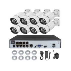 Sistema di videosorveglianza NVR con 8 canali, hard disk 4TB, POE, 8 telecamere 8 MP, registrazione audio, cavo di rete UTP 8 x 20m