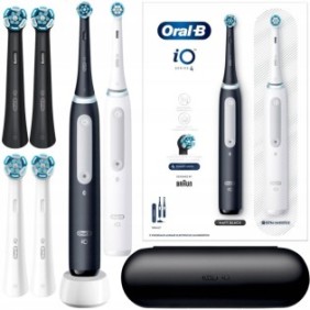 Set, 2x spazzolini elettrici Oral-B iO Series 4 DUO, Nero, Bianco, 4x Reserve Ultimate Clean, custodia da viaggio