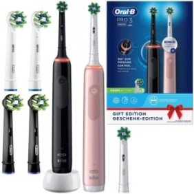Set di 2 spazzolini elettrici Oral-B PRO 3 3900N DUO, Nero, Rosa, 5x Cross Action