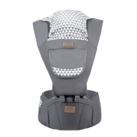 Marsupio ergonomico Ainomi grigio con stampa per trasportare il bambino con 3 posizioni di trasporto e 3 posizioni di seduta, 100% cotone, 0-20 kg