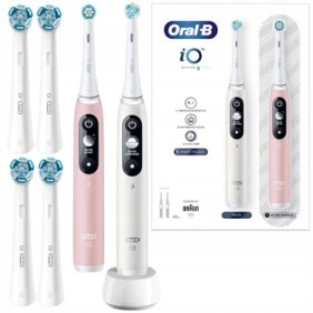 Set 2x spazzolini elettrici Oral-B iO Series 6 DUO, bianco, rosa, 4x Ultimate Clean