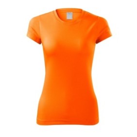 T-shirt sportiva, da donna, 100% poliestere, asciugatura rapida, taglio Camber, arancione