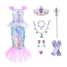 Costume e accessori per giochi di ruolo da sirena, paillettes, poliestere/cotone, 110-120 cm, 6-7 anni, rosa