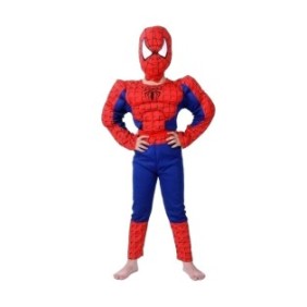 Costume classico di Spiderman con muscoli, per bambini, L, 7 - 9 anni, rosso