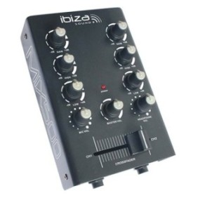 Mini Mixer 2 canali Ibiza, crossfader, equalizzatore