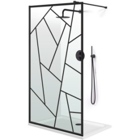 Parete doccia walk-in Aqua Roy ® Black, modello Atlas nero, vetro temperato trasparente da 8 mm, anticalcare, 140x195 cm