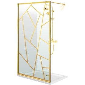 Parete doccia walk-in Aqua Roy ® Gold, modello Atlas dorato, vetro trasparente 8 mm, protetto, anticalcare, 140x195 cm