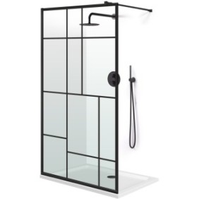 Parete doccia walk-in Aqua Roy ® Black, modello Urban nero, vetro trasparente protetto da 8 mm, 130x195 cm