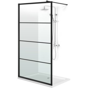 Parete doccia walk-in Aqua Roy ® Black, modello Park nero, vetro trasparente 8 mm protetto, anticalcare, 100x195 cm