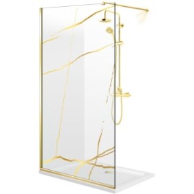Parete doccia walk-in Aqua Roy ® Gold, modello Marmo dorato, vetro trasparente 8 mm, fissato, anticalcare, 100x195 cm
