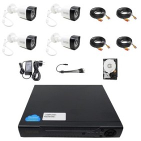 Kit videosorveglianza completo 4 telecamere esterne FULL HD con IR 20 mt con visione live cellulare, hard disk da 1Tb