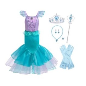 Set abito da principessa sirena Ariel con 6 accessori, blu, 110 cm