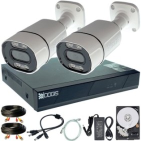 Kit di sorveglianza OOGIS™ K8MX2ECC-20 con 2 telecamere Microfono esterno a colori da 8 MP (4K) da 30 m, completamente espandibile a 4 2160P + HDD2TB, accesso mobile, notte/giorno