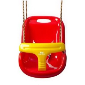 Altalena per bambini 2 in 1 per interni ed esterni KidProtect® Swing Pal, con barra di protezione rimovibile, cintura di sicurezza, anelli di fissaggio, corda da 1 m, fissaggio a 2 punti, rosso