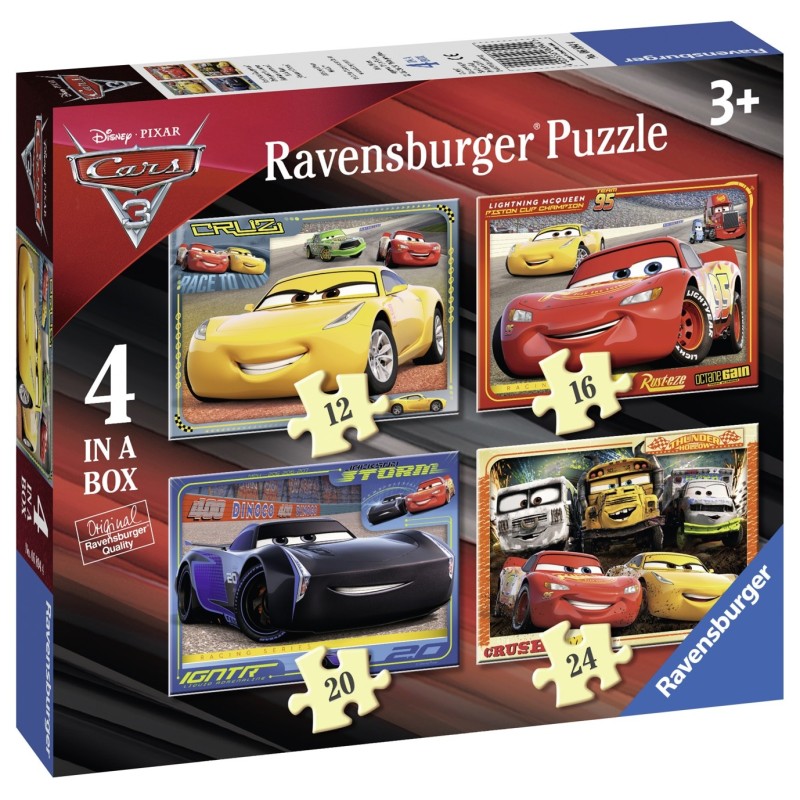 Puzzle per bambini Ravensburger, Disney Cars, 4 pezzi in scatola, 12/16/20/24 pezzi