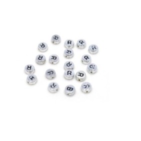 Perle acriliche con la lettera R rotonda, 7 mm, Argento, 100 pezzi, Vivo AK701