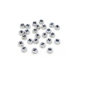 Perle acriliche con la lettera N rotonda, 7 mm, Argento, 100 pezzi, Vivo AK701