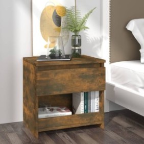 Comodino, dal design elegante, rovere fumé, 40x30x39 cm, legno lavorato, Per camera da letto 7749