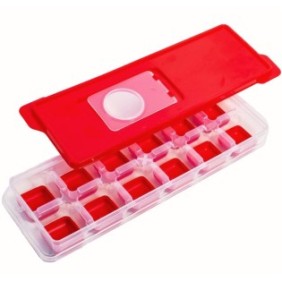 Stampo per ghiaccio CSD, 12 scomparti, fondo in silicone, con coperchio 27x10x3, Rosso