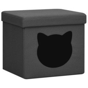 vidaXL Sgabello portaoggetti pieghevole, 37 x 33 x 33 cm, grigio scuro, con motivo gatto, tessuto