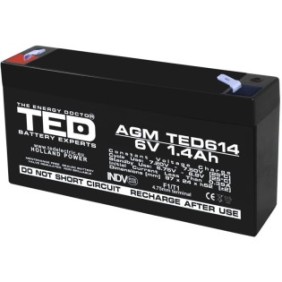 Batteria AGM VRLA, 6V 1,4A, dimensioni 97mm x 25mm xh 54mm, TED Battery Expert Olanda