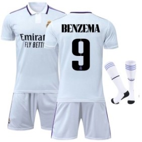 Set di maglie da calcio Real Madrid Benzema per abbigliamento sportivo per bambini, poliestere, bianco, bianco