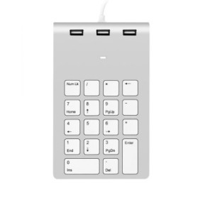 Tastiera USB cablata, NUODWELL, Plug and Play, con 3 porte USB 2.0, design ultrasottile, per PC, laptop e computer desktop, plastica, 13,6 x 9,3 x 2 cm, argento