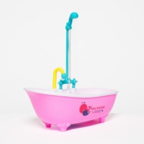 Vasca da bagno con doccia a getto d'acqua per bambole, pompa elettrica dell'acqua, L: 26 cm, L: 12 cm, A: 28 cm, rosa