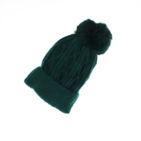 Cappello da donna, ButicCochet, 70% viscosa 30% lana, lavorato a maglia con nappine, taglia unica, Verde - FES222