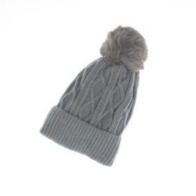 Cappello da donna, ButicCochet, 70% viscosa 30% lana, lavorato a maglia con nappine, taglia unica, Grigio - FES226