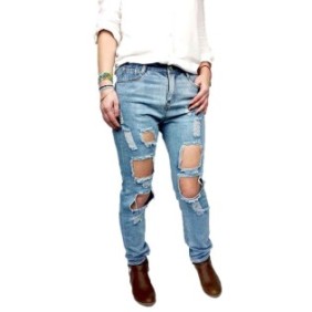 Jeans con taglio modello e vita alta S/M, Colore azzurro
