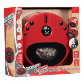 Robot aspirapolvere per bambini, rosso-nero, con suoni e luci, 16,5x5 cm