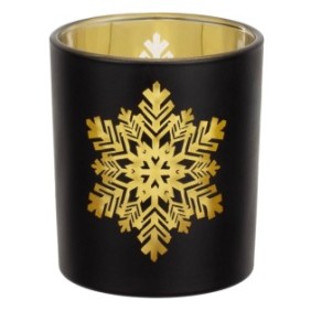 Shopiens® Portacandele pillola in oro nero in vetro con scaglie, 7 x 8 cm