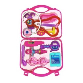 Doctor Teno® Set kit medico da infermiera, gioco di ruolo, 11 accessori e scatola portaoggetti, 37,5 x 21 cm, rosa scuro