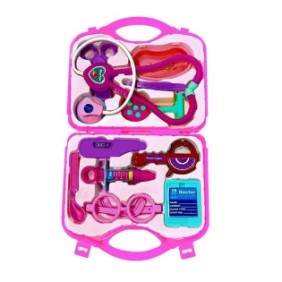 Doctor Teno® Set kit medico da infermiera, gioco di ruolo, 11 accessori e scatola portaoggetti, 37,5 x 21 cm, rosa chiaro
