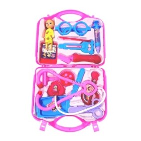 Doctor Teno® Set kit medico da infermiera, gioco di ruolo, 13 accessori e scatola portaoggetti, mini paziente, 37,5 x 21 cm, rosa chiaro