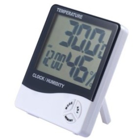 Orologio da tavolo, con termometro e igrometro, colore bianco e nero