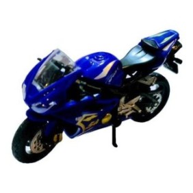 Motocicletta giocattolo, metallica, con cric, blu, scala 1:18