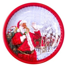 Vassoio in metallo con slitta di renne e stampa Babbo Natale, Leonessa, 26 cm