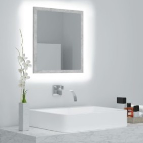 Specchio da bagno con LED, grigio cemento, 40x8,5x37 cm, legno lavorato, Per specchi WC, montaggio facile, UNIC56230
